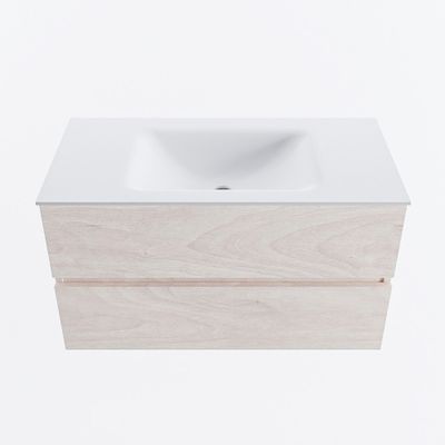MONDIAZ VICA 90cm badmeubel onderkast Underlayment 2 lades. Wastafel CLOUD midden zonder kraangat, kleur Talc.