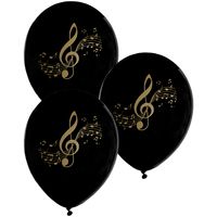 Muziek thema feest ballonnen - 24x stuks - 23 cm - zwart/goud - latex