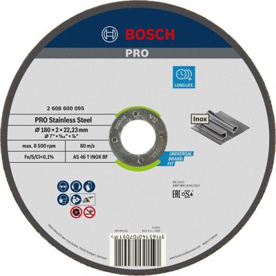 Bosch Accessoires Doorslijpschijf recht Expert for Inox AS 46 T INOX BF, 180 mm, 22,23 mm, 2,0 mm - 1 stuks - 2608600095