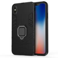 PC + TPU Shockproof beschermhoes met magnetische Ring houder voor iPhone XS Max (zwart)
