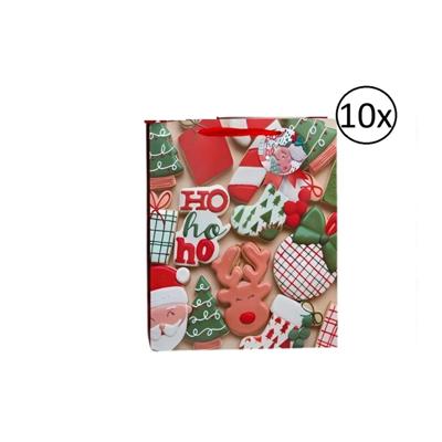 Kerst cadeau tasje - 10x - 24 cm - ho-ho-ho en kerstman - inpakken - kerstcadeaus