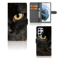 Samsung Galaxy S22 Ultra Telefoonhoesje met Pasjes Zwarte Kat - thumbnail