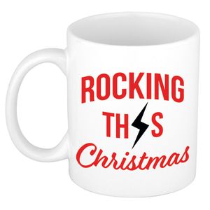 Leuke Kerst cadeau mok/beker - rocking this Christmas - wit   -