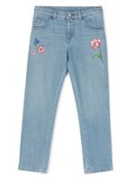 Versace Kids jean skinny à fleurs brodées - Bleu - thumbnail