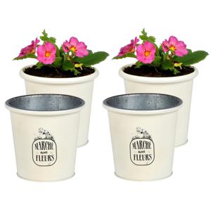 Plantenpot/bloempot voor buiten - 4x - zink - ivoorwit - D14 x H13 cm