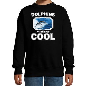 Sweater dolphins are serious cool zwart kinderen - dolfijnen/ dolfijn groep trui