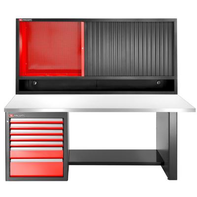 Facom JLS3 Werkbank | 7 Laden | Inox Bovenblad | Laag met Bovenkast met Rolgordijn - JLS3-2MS7DSCL