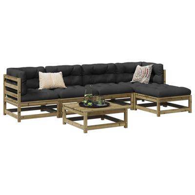 6-delige Loungeset met kussens geïmpregneerd grenenhout