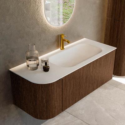 Badmeubel Mondiaz Kurve | 115 cm | Meubelkleur Walnut | Wastafelkleur Talc | Rechts spoelbak | 1 kraangat