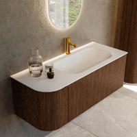Badmeubel Mondiaz Kurve | 115 cm | Meubelkleur Walnut | Wastafelkleur Talc | Rechts spoelbak | 1 kraangat