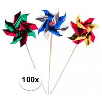 Metallic windmolen hapjes prikkers - 100x stuks - taart toppers - 19 cm