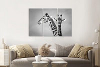 Karo-art Schilderij -  Giraffen zwart/wit, 120x80cm, 3 luik, premium print