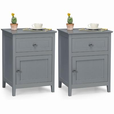 2 Nachttafels met Lade 2 Sofa Bijzettafels met Massief Houten Poten Glad en Waterbestendig Oppervlak voor Slaapkamer en Woonkamer Grijs