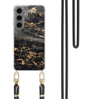 Samsung Galaxy S24 Plus hoesje met zwart koord - Marmer grijs brons