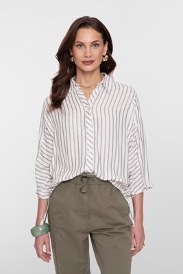 Geisha Blouse Lurex Stripes 63131-99 Blouse 10 Off-white/silver