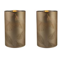 3x stuks luxe led kaarsen in goud bladeren glas D7 x H12,5 cm - thumbnail