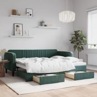 Slaapbank onderschuifbed en lades 90x200 cm fluweel donkergroen