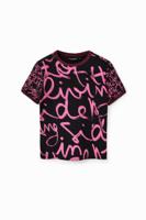 T-shirt met contrasterende tekst - RED - XL