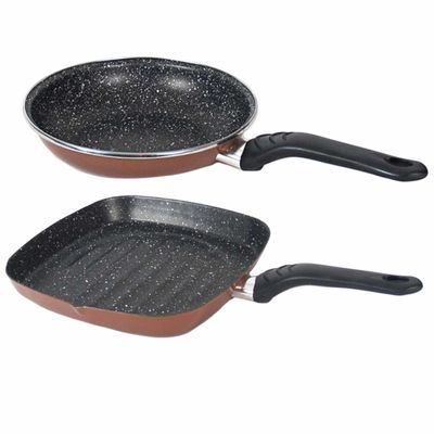 Set van 2x stuks aluminium bruine koekenpan en grillpan Burgos met anti-aanbak laag