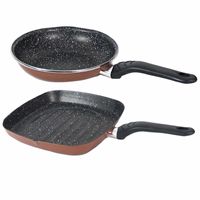 Set van 2x stuks aluminium bruine koekenpan en grillpan Burgos met anti-aanbak laag