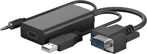 Goobay 61259 video kabel adapter 0,16 m VGA (D-Sub) + 3.5mm + USB Type-A HDMI Zwart