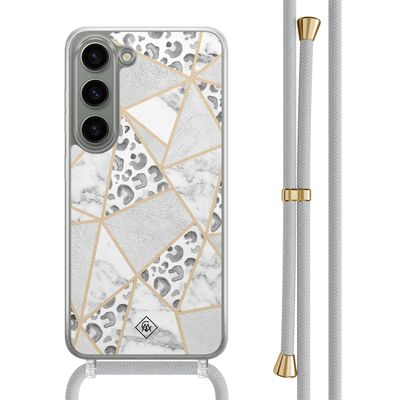 Samsung Galaxy S23 hoesje met grijs koord - Stone & leopard