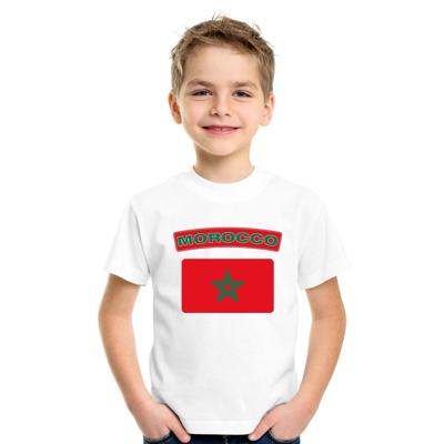 Supporters kleding - t-shirt van vlag Marokko - wit - voor kinderen - korte mouwen - sport