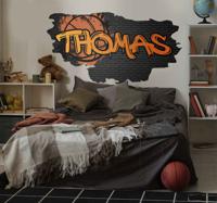 Stickers drukken Oranje graffiti naam met basketbal