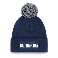 Bad hair day muts met pompon unisex one size - Navy - thumbnail