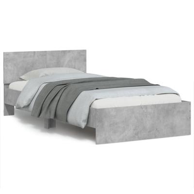 Bedframe met hoofdbord en LED-verlichting betongrijs 100x200 cm