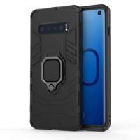 PC + TPU schokbestendige beschermhoes voor Samsung Galaxy S10 met magnetische Ring Holder(Black)