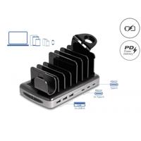 DeLOCK usb charging station met 3 x usb type-c pd + 3 x usb type-a (112 w) (grijs/zwart)