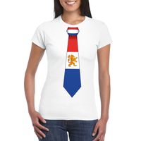 Wit t-shirt met Nederland vlag stropdas dames - thumbnail