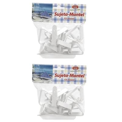 Tafelkleed klemmen kunststof - 24x - wit - 5 x 4 cm - Tafelkleedklemmen - Tafelzeilklemmen