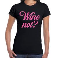 Cadeau T-shirt dames - zwart - glitter roze - wine Not? - themafeest / foute party