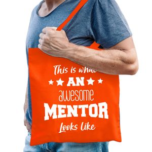 Cadeau tas voor mentor - katoen - 42 x 38 cm - oranje - This is what an awesome mentor looks like