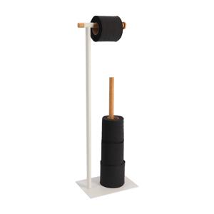 Toiletrolhouder en reserverolhouder - vrijstaand - wit - metaal/bamboe - 70 cm