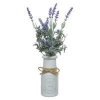 Lavendel kunstplant - in witte pot - paars - H32 cm - lavandula