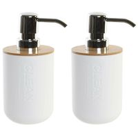 2x stuks zeeppompje/dispenser bamboe/rvs in kleur ivoor wit 15 cm - thumbnail