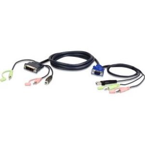 Aten 2L-7DX2U video kabel adapter 1,8 m HDB-15 Male, USB A, Mini Stereo Jack DVI-I (Single Link), USB B, Mini Stereo Jack Zwart, Groen, Roze