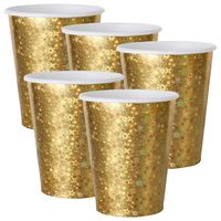 Feest wegwerp bekertjes - glitter - 50x stuks - 270 ml - goud - karton