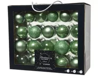 Kerstballen salie groen glas set 42st - thumbnail
