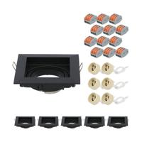 Set van 6 Altos LED Inbouwspots - Kantelbaar armatuur - 10x10 cm - Vierkant - GU10 Fitting incl. lamphouder - IP20 voor binnen - Zwart