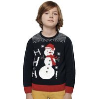 Navy blauwe foute/lelijke gebreide kersttrui met sneeuwpop print voor kinderen XL (12/14)  -