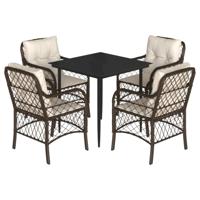 5-delige Tuinset met kussens poly rattan bruin