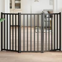 VidaXL Hondenhek inklapbaar 3 panelen 150 cm massief vurenhout zwart