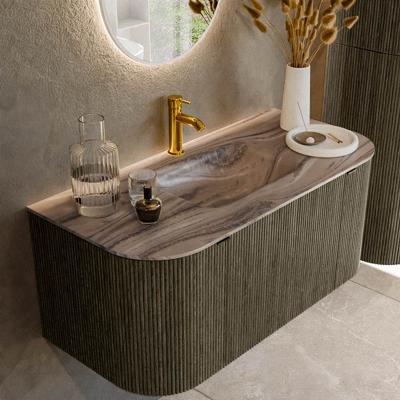 Badmeubel Mondiaz Kurve-Dlux | 100 cm | Meubelkleur Shadow | Wastafelkleur Sombra | Solid surface | Wasbak midden spoelbak | 1 kraangat