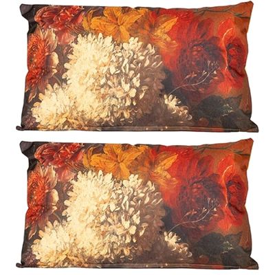 Buitenkussen bloem - 2x - Bruin/creme - 30 x 50 cm - Water en UV bestendig Buitenkussen bloem - 2x - Bruin/creme - 30 x 50 cm - Water en UV bestendig