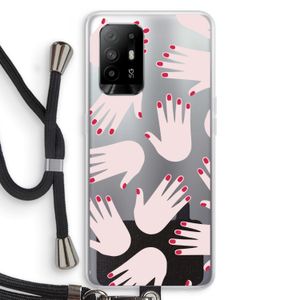 Hands pink: Oppo A94 5G Transparant Hoesje met koord