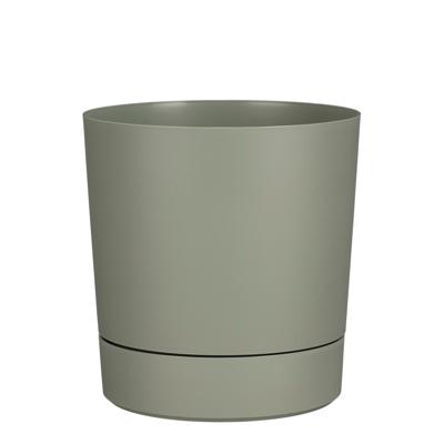 Mica Decorations Bloempot Coco - met onderschaal - olijfgroen - H30 x D28 cm - kunststof - buiten